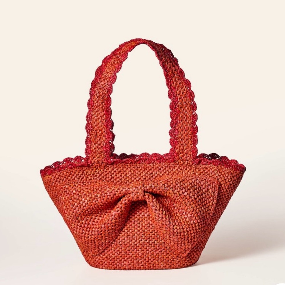 Kate Spade New York x Target Large Red Raffia Bow Tote Bag Beach Bag